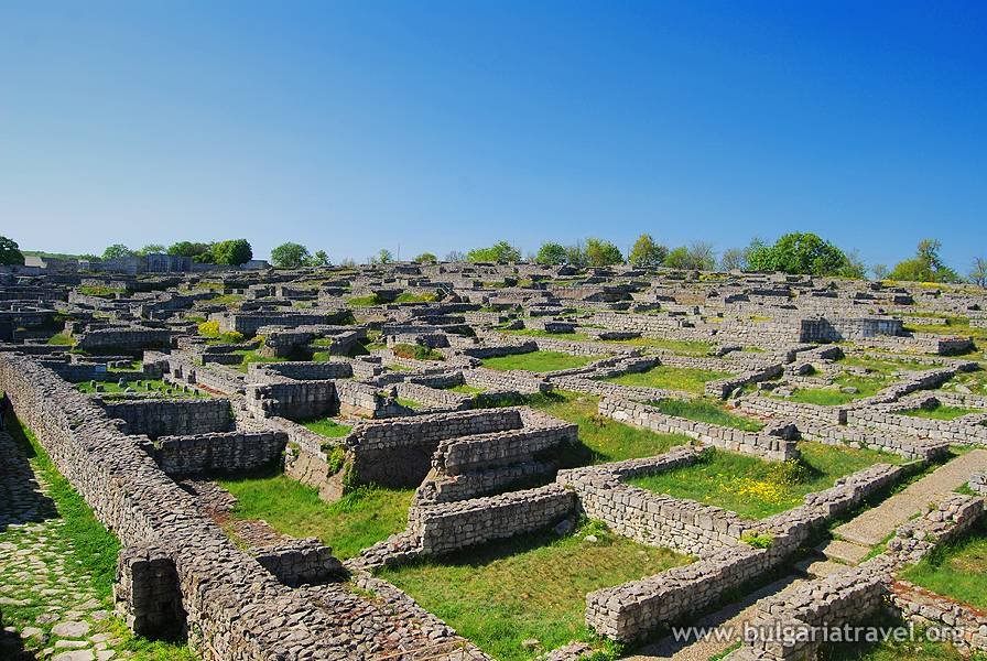 Scenic view of the ancient city of Shumen's ruins, a popular tourist destination in Bulgaria with well-preserved architecture.